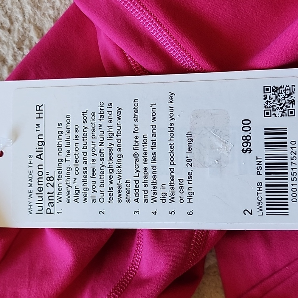 Lululemon Align HR Pant 28" In Passionate NWT - Picture 7 of 7